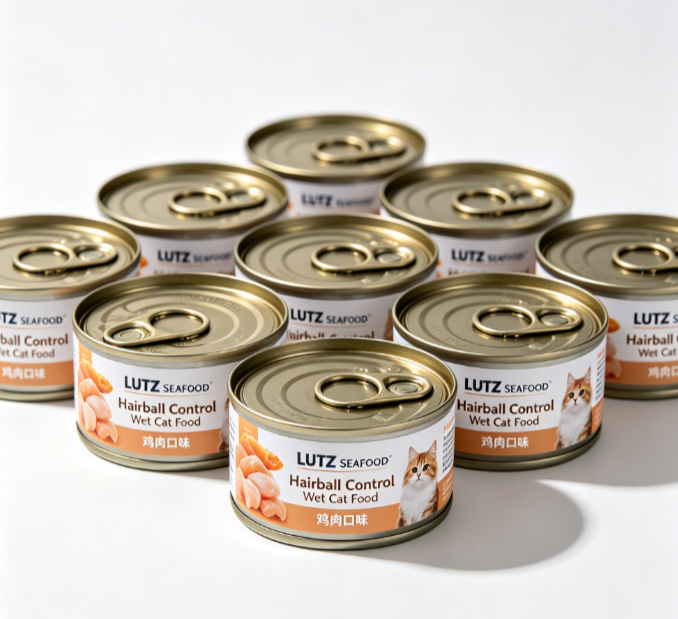 lutzseafoodHairball Control Wet Cat Food, Chicken Minced